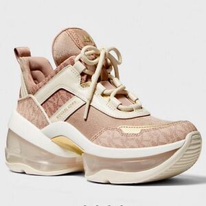 MICHAEL KORS OLYMPIA TRAINER EXTREME - FAWN/PINK SNEAKERS. Size 8.5 New.
